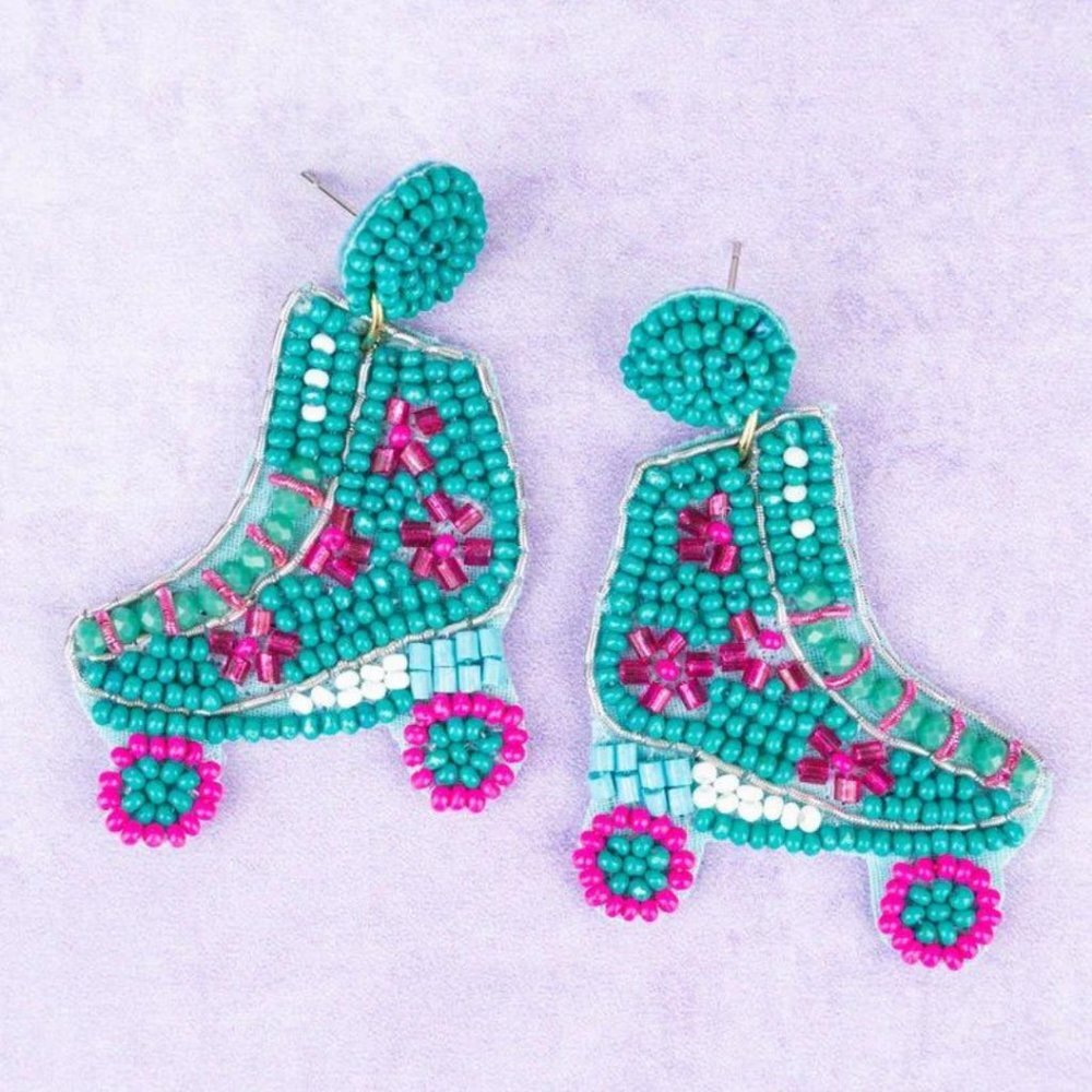 VIOLA Turquoise Roller‎ Skate Seed Bead Pierced Earrings NWT